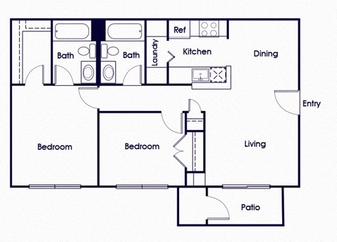Two bedroom two bathroom floor plan image at Riverwoods in Woodbridge VA